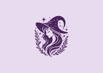 Minimal elegant witch logo for mystical, fantasy, or magical branding.