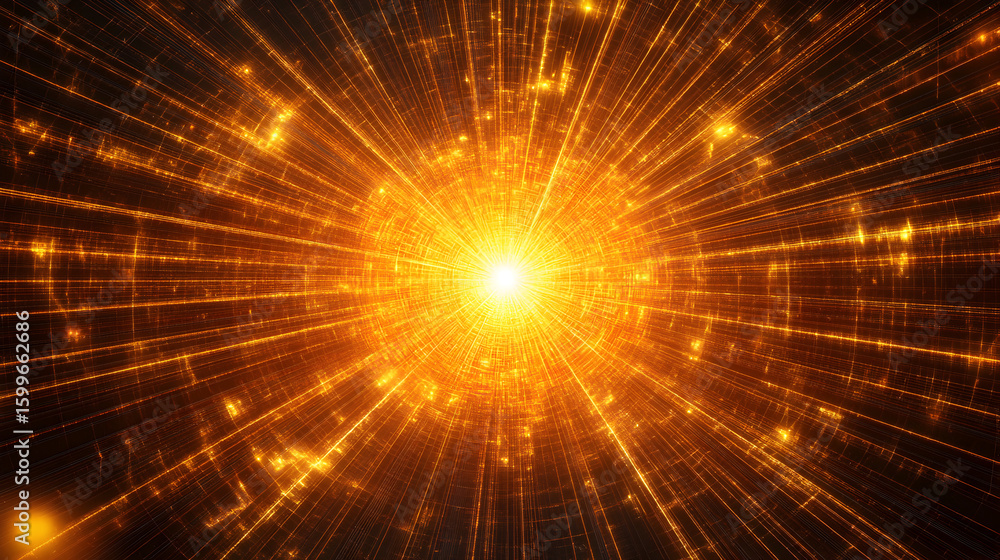 Poster abstract technology background with glowing light streaks emanating from center