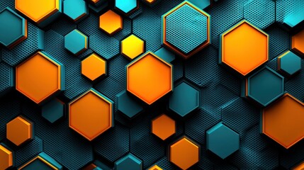 Abstract Hexagon Pattern: Teal and Orange Geometric Design