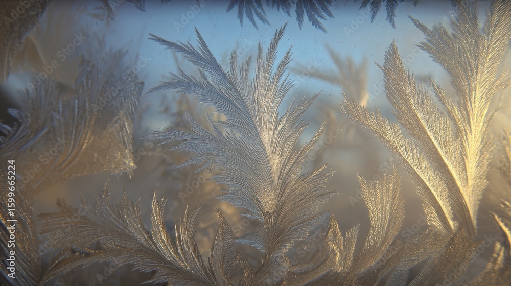 Poster detailed ice patterns on a windowpane.