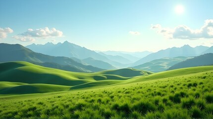 Naklejka premium Grassland Hills and Distant Peaks