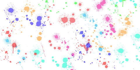 Vibrant multi-color paint splatter texture. A messy abstract background with ink drops for birthday parties or festival themes. Isolated on transparent background for creative design, PNG.