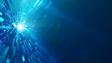 Dynamic Blue Abstract Background with Geometric Shapes and Glowing Light Source