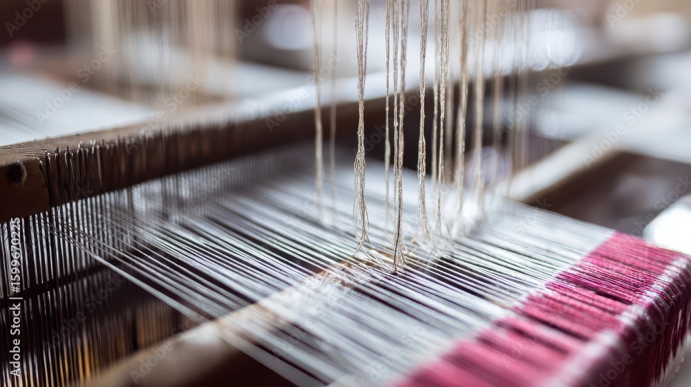 Poster close-up view of threads on a loom.