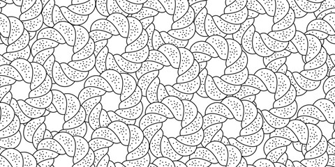 Seamless outline pattern of braided kolach bread with sesame seeds