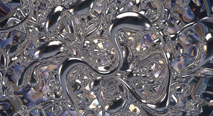 Abstract close-up showcasing a swirling, reflective surface with fluid-like shapes and metallic textures creating a dynamic and mesmerizing visual effect.