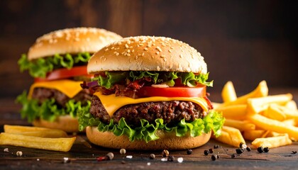 hamburger on a black background