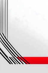 Abstract image with black and white lines and a red stripe.