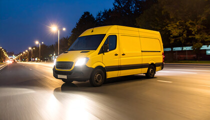 Yellow van night city delivery.