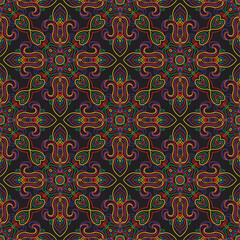 Damask Seamless pattern of ornate flowers on a black backdrop