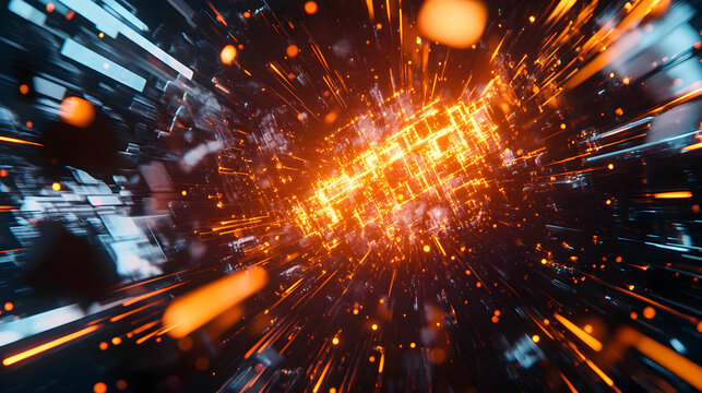 Futuristic technology abstract digital space with geometric shapes and light trails