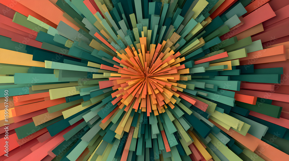 Aufkleber geometric explosion with earth tones, creating an abstract radial pattern