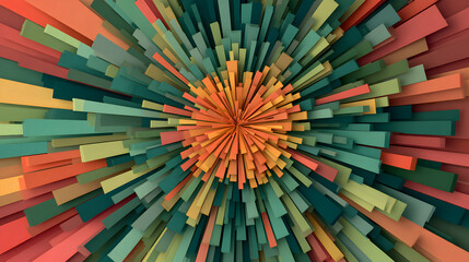 Geometric explosion with earth tones, creating an abstract radial pattern