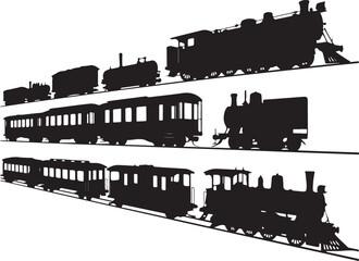 Vintage steam trains on tracks locomotive carriages