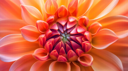 Macro shot of vibrant dahlia flower revealing intricate petal patterns