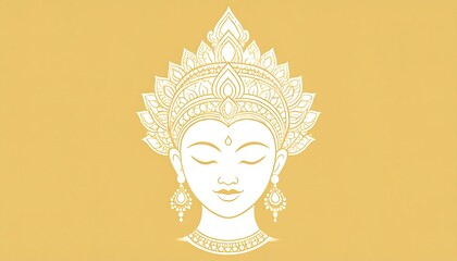 White Silhouette of a Khmer Apsara Headdress on a Light Gold Background