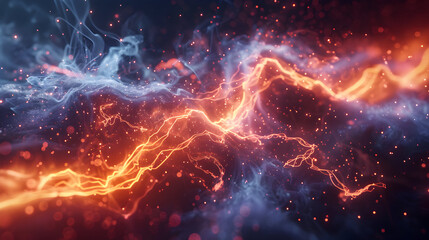 Mystical abstract cosmic energy clash background with electric and smoke effect