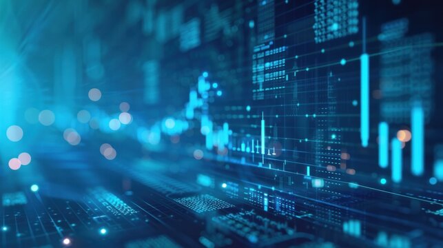 Blue-toned digital background with financial data and icons stock photo --ar 16:9 --raw --v 6 Job ID: 1d7f9ee0-abe2-49c8-9de6-38c16ab31aab