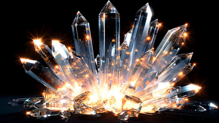 Radiant crystal cluster gleaming with light in a captivating display of natural beauty