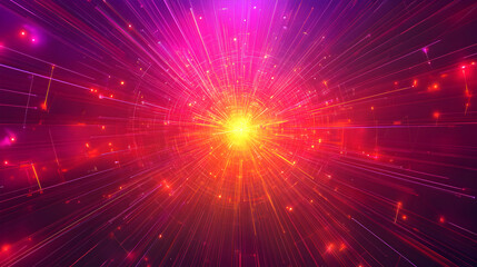 Radiant light explosion background with vibrant red and purple energy beams