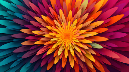 Vibrant kaleidoscopic explosion of colorful petals in abstract design