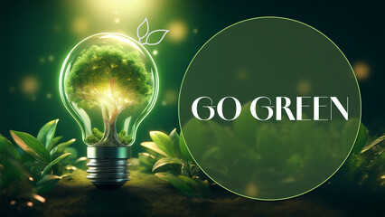Go Green Green Bulb Nature Circle Leaves Tree Text 