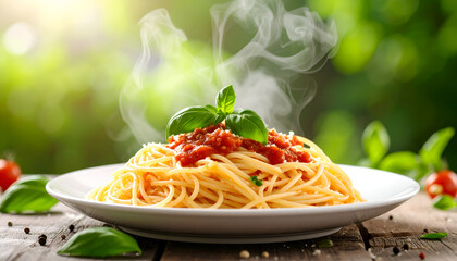Steaming Spaghetti with Outdoor Setting.