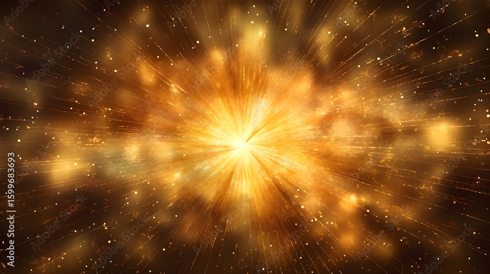 Poster abstract golden burst of light background with sparkling particles and rays