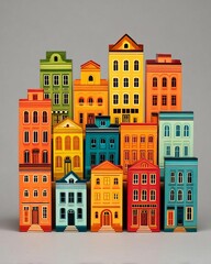 Obraz premium Colorful wooden buildings arranged in an artistic display.