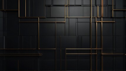 Elegant black geometric background with gold lines for modern design.