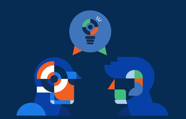 human brain vs artificial intelligent agent collaboration vector illustration concept