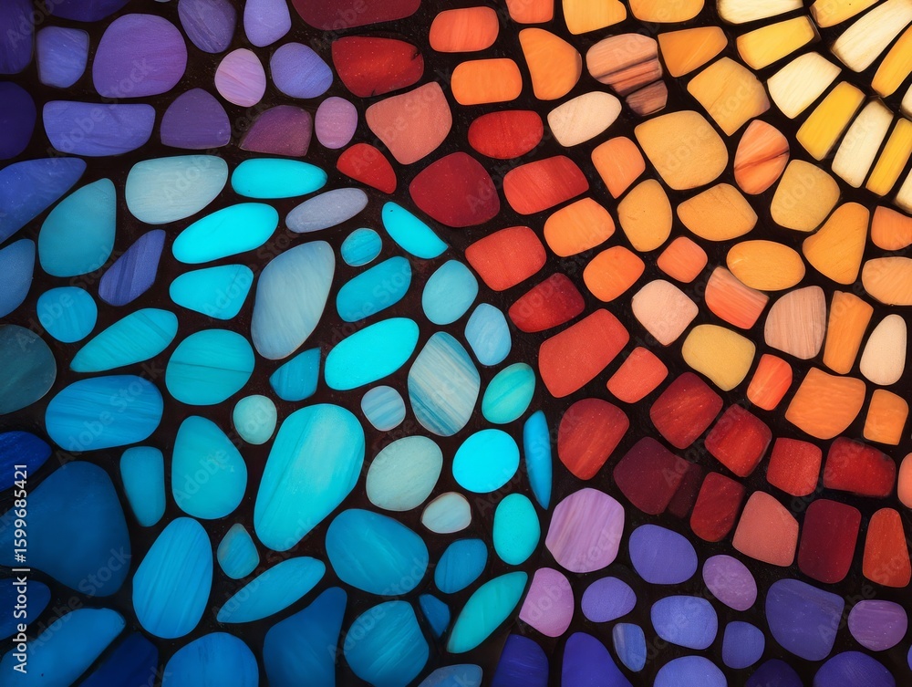 Poster colorful abstract mosaic design with vibrant shapes and patterns.