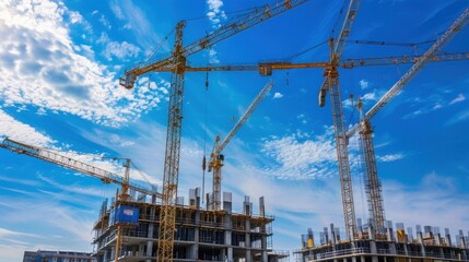 Construction site with cranes and half-built structures stock photo --ar 16:9 --raw --v 6 Job ID: ed260ff1-a315-42f2-acb9-e5e57f9d6481