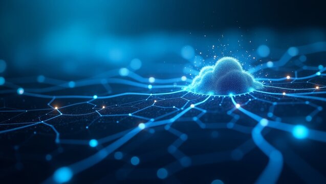 Glowing Cloud Computing Illustration with Laptops and Secure Server Connectivity