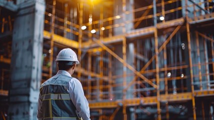 Active construction site with scaffolding and workers in hard hats stock photo --ar 16:9 --raw --v 6 Job ID: 24309d1f-dc55-4f7b-bbb1-957bf06614b7