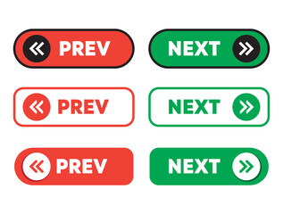 Prev and Next Button Set in Red and Green with Flat Navigation Style for UI or Web