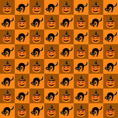 seamless pattern with funny cartoon faces haloween