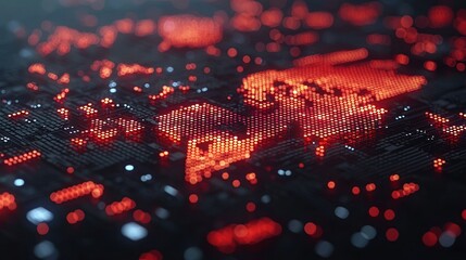 Digital World Map: Illuminated Circuit Board