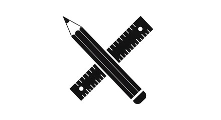 Black pencil and ruler crossed design element, simple geometric graphic illustration for education, art, design, and measurement concepts, ideal for school, stationery, or architecture projects