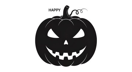 Black silhouette of a scary jack-o'-lantern pumpkin with a carved evil face, Halloween symbol, spooky and dark mood, simple graphic design element against white background