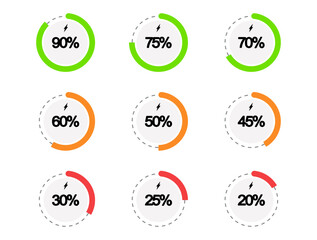 Battery Charging Status Icons in Circular Style with Power Levels from 20 percent to 90 percent