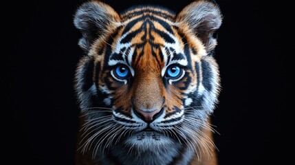 Fototapeta premium Majestic Blue-Eyed Tiger Cub Portrait