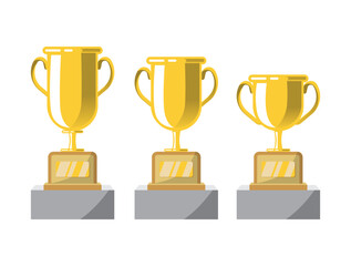 Gold Trophy Cup Icons in Flat Style for Reward, Achievement, Leaderboard or Competition Badge