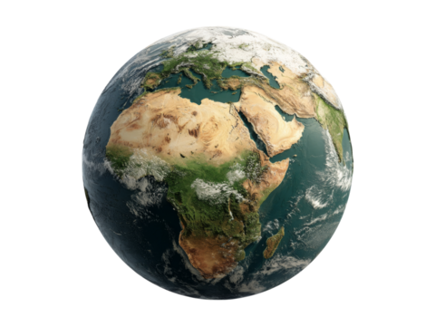 Earth globe africa middle east europe detailed view, Isolated On Transparent Background, Png