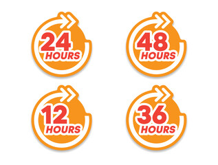 Flat Orange Circular Countdown Stickers from 12 to 48 Hours for Urgent Deal or Limited Offer