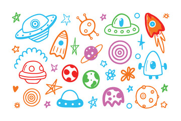 Celestial doodles: A collection of playful, hand-drawn space elements, each radiating a sense of wonder, dreams, and limitless exploration. perfect for anyone with the vivid imagination