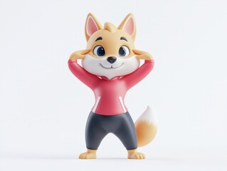 Obraz premium 3d stretching sportswear cartoon concept. Cheerful cartoon fox character in casual attire with playful pose.