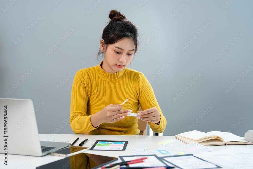 Poster website designer, creative planning phone app development template layout framework wireframe design
