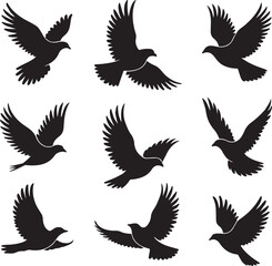 Fototapeta premium Elegant Silhouette Collection of Peaceful Doves Symbolizing Harmony, Freedom, and Hope Soaring with Grace in a Minimalist Design