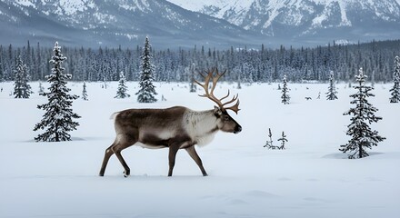 deer in the snow, deer, animal, elk, wildlife, nature, mammal, reindeer, antlers, wild, winter, snow